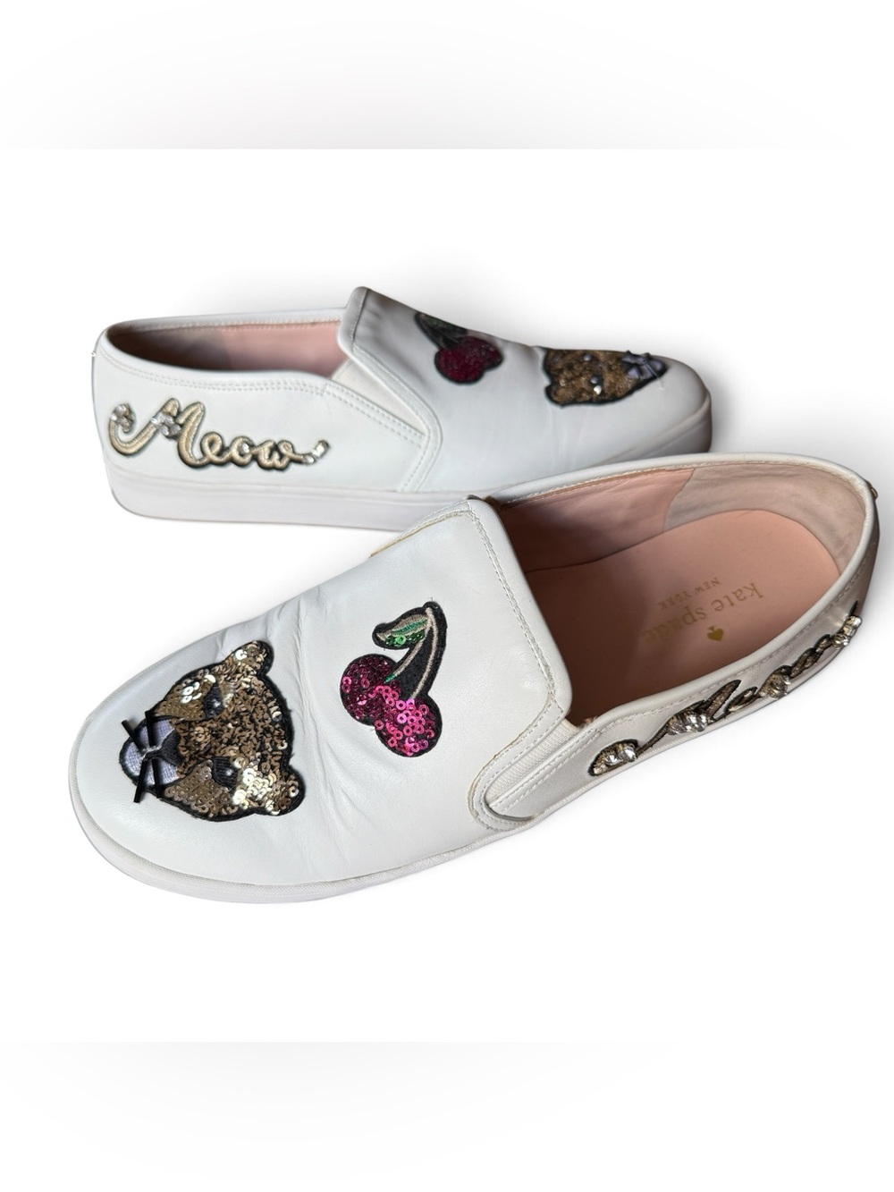 Kate Spade New York Lizbeth Slip-On Sneakers Sequin Cat Meow Lips Cherries sz 9